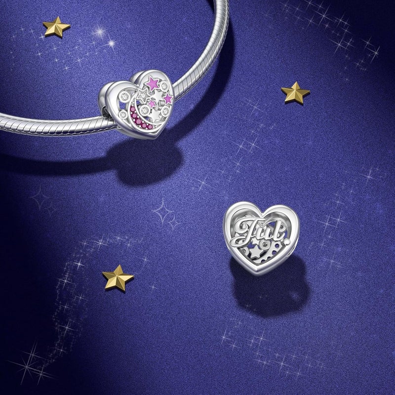 DALARAN Birthstone Charms for Charms Bracelet 925 Sterling Silver Heart Bead Happy Birthday Charms for Women - Image 3